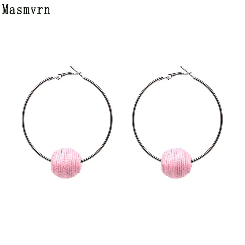 Simple Round Hopp Thread Ball Dangle Earrings Triple Earring Drop Line