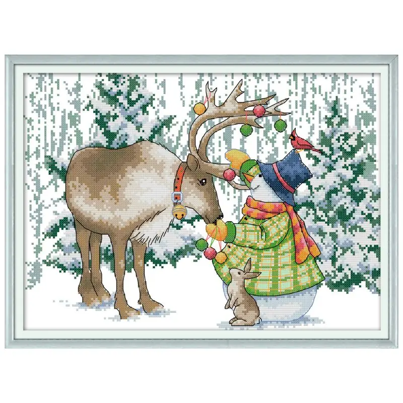 

Elk Snowman DIY Handmade Needlework Counted 14CT Printed Cross Stitch Embroidery Kit Set Home Decoration