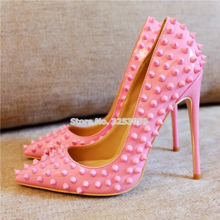 ALMUDENA Factory Real Photo Gold Heels Sequined Bling Bling Rivets Pointed Toe Shoes Red Pink Black Studded Wedding Shoes