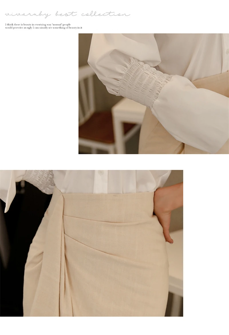 Офисный Женский комплект из 2 предметов, элегантная тонкая белая рубашка с v-образным вырезом и оборками, облегающая мини-юбка с рюшами, женские повседневные Костюмы