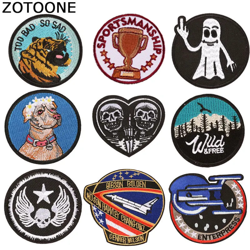 

ZOTOONE Skull Dog Patches Diy Heart Stickers Iron on Clothes Heat Transfer Applique Embroidered Applications Cloth Fabric G