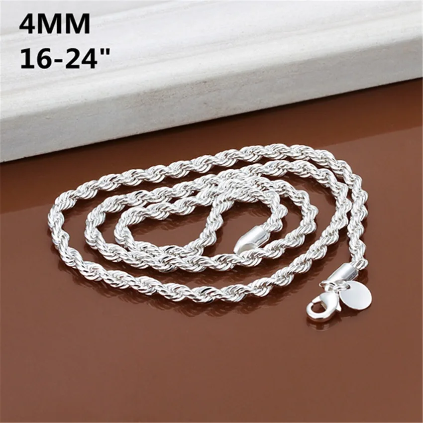 

fashion 4MM twisted rope Chain uxury noble ornate silver plated for women men Necklace Fashion hot Jewelry 925 N067