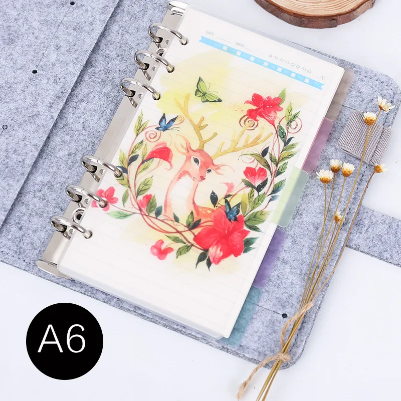 

A5 A6 Spiral Notebook Loose Leaf Transparent PP Separator Pages Red Deer 5 sheets Separate Match filofax Kikkik