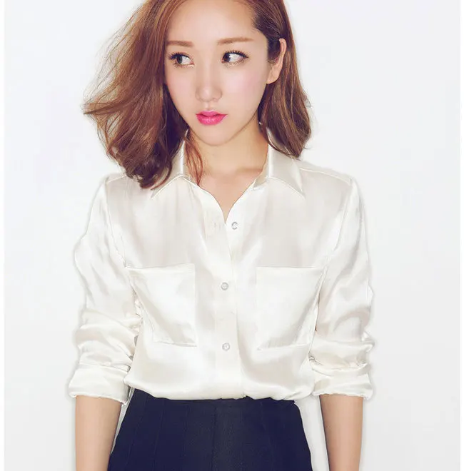 white satin blouse long sleeve shirts for women