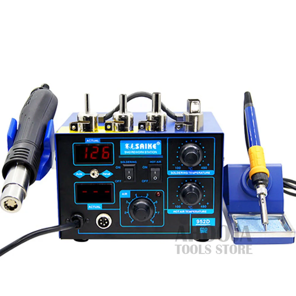 SAIKE 952D High Power Heat Gun Desoldering Station 2 In 1 Hot Air Gun+ Soldering Iron Rework Soldering Station Welding Tool Kit