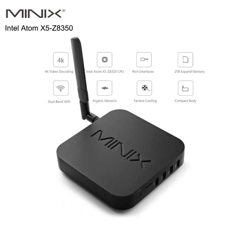 Minix Z83-4 Intel безвентиляторный мини-ПК Cherry Trail X5-Z8350 4 Гб 64 WiFi 1000 Мбит/с BT4.2 ТВ коробка