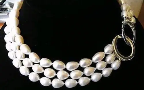 

Fast SHIPPINGNew 9-10mm TRIPLE STRANDS GENUINE AKOYA WHITE PEARL NECKLACE NEW