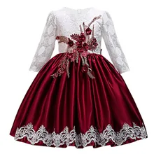 Кружевные Платья с цветочным узором для девочек на свадьбу; элегантное платье принцессы для маленьких девочек; детское Новогоднее платье; Vestidos