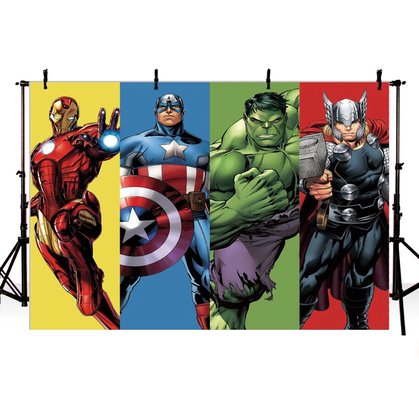 

Photo Bacdrops Super Hero Iron Man Captain America Hulk Thor Avengers Frame Custom Photo Studio Backdrop Background Vinyl