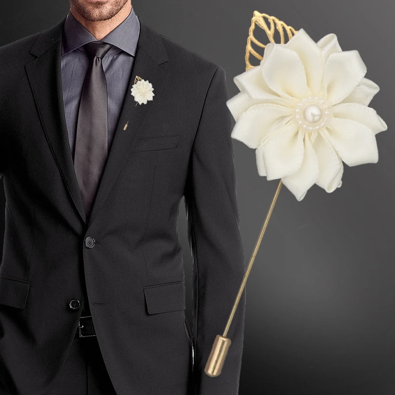 Marfim атласные цветы Жених булавка корсаж цветок de mariage золотой лист Свадебные корсажные броши для мужчин костюм XH889P-2