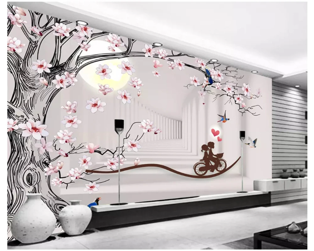 Beibehang Jade Anggrek Pohon 3D Romantis TV Sofa Latar Belakang