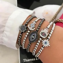 Модный микро-паве синий и белый CZ бусины в виде якоря Плетеный плетеный браслет для женщин Серебряные женские браслеты Ювелирные изделия Подарки