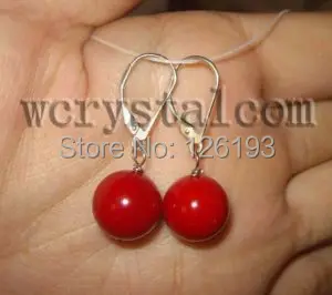 

Genuine Round Red Coral 12mm Earrings Lever Back S925