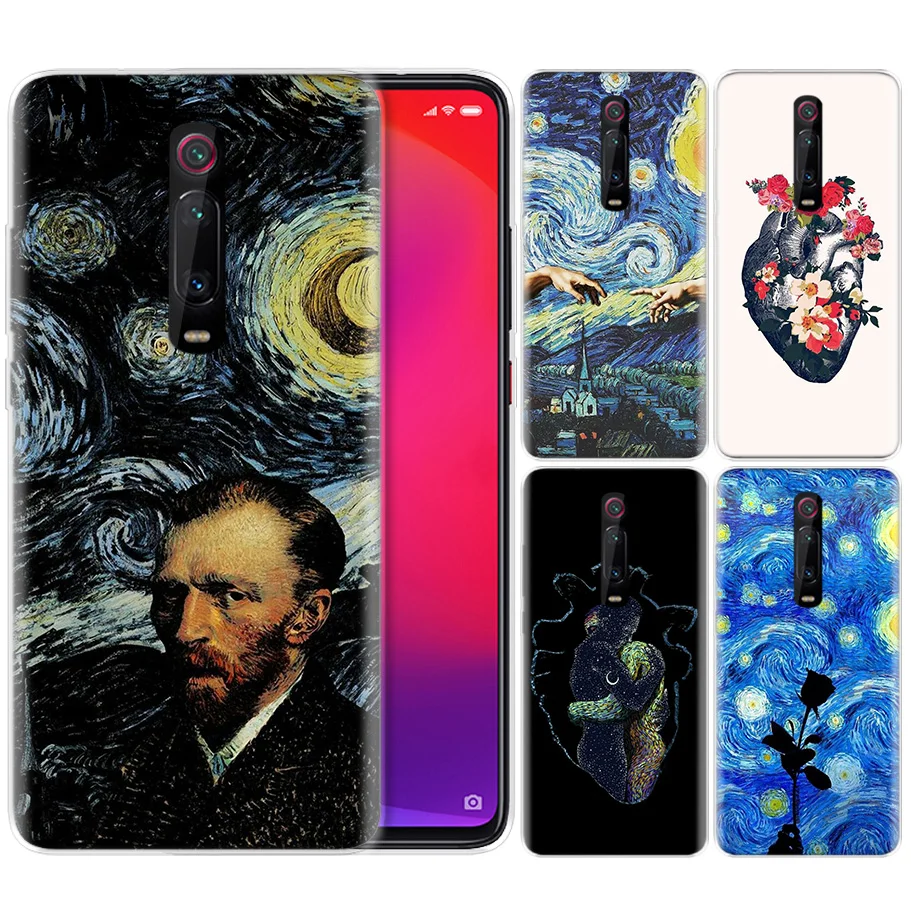 

Silicone Case for Xiaomi Redmi K20 Pro K20Pro Note 5 6 7 7A 6A Mi A2 A1 8 Lite 9 S2 Pocophone F1 Black Dark Painting Van Gogh