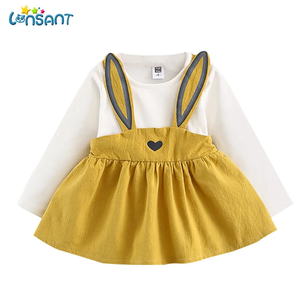 

LONSANT 2018 New Hot cute 0-3 Years Old Autumn Baby Kids Toddler Girls Cute Heart-shaped Rabbit Bandage Suit Mini Girl Dress