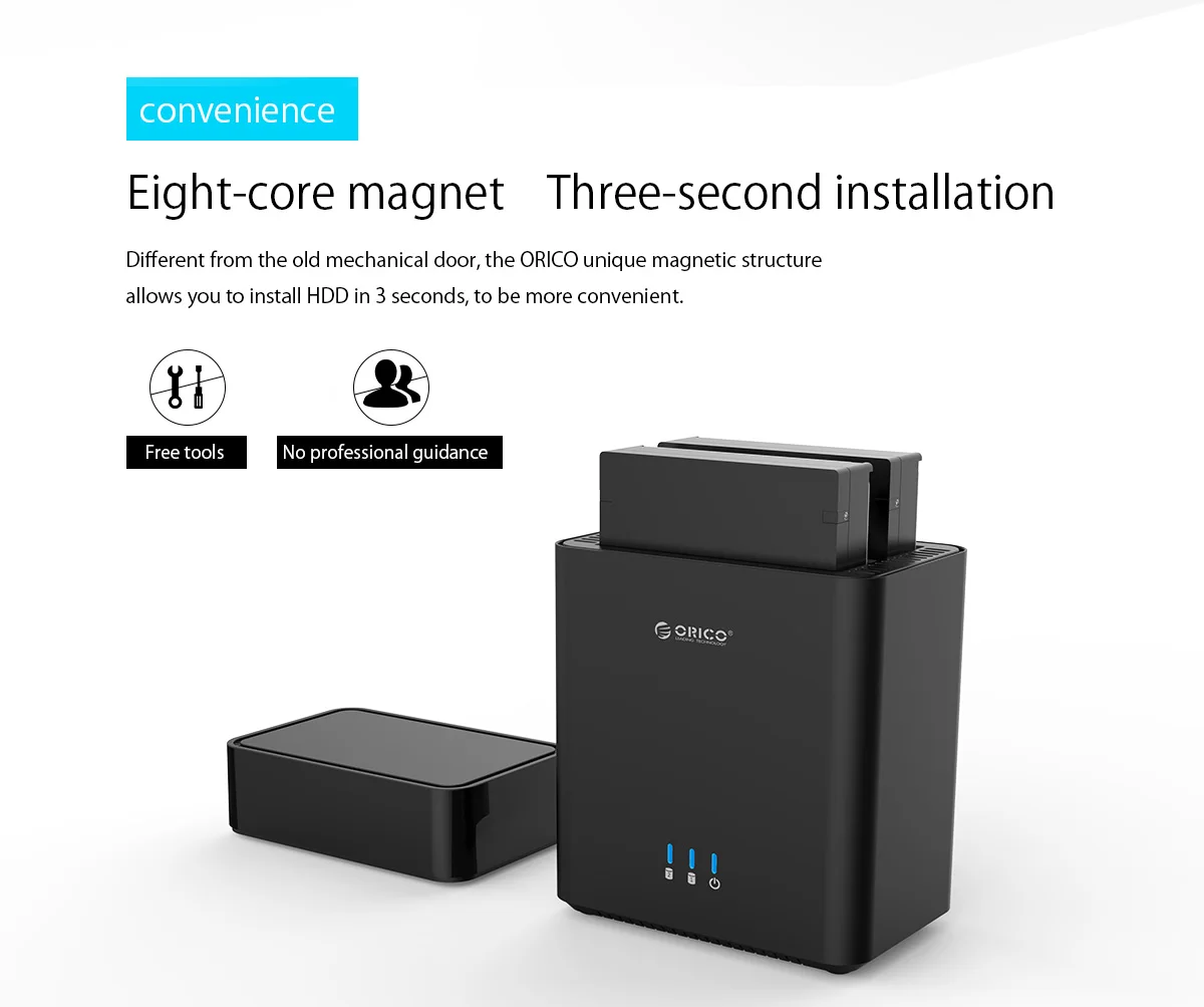 ORICO двойной отсек магнитного типа 3,5 дюймов type-C жесткий диск Корпус USB3.1 Gen1 5 Гбит/с HDD Чехол Поддержка UASP 12V4A мощность Макс 20 ТБ