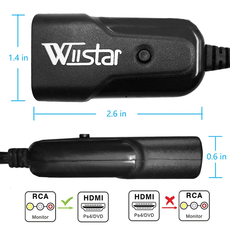 Wiistar Мужской RCA AV к HDMI конвертер адаптер мини-композит CVBS, чтобы HDMI для HD ТВ PS3 PS4 ПК DVD Xbox проектор