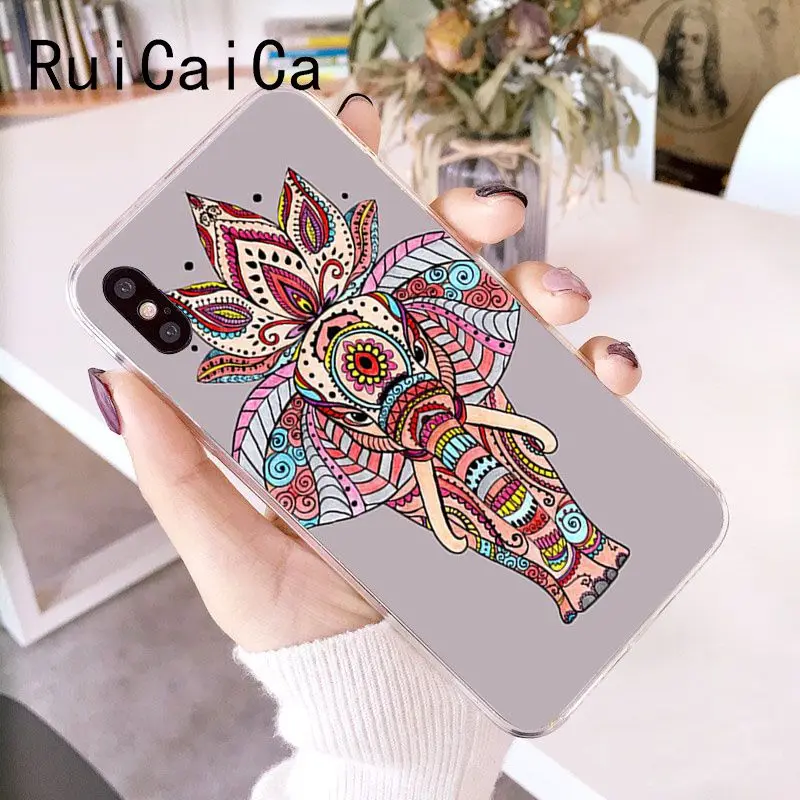 RuiCaiCa индийский животный тотем слона шаблон мягкий чехол для телефона из ТПУ iPhone 8