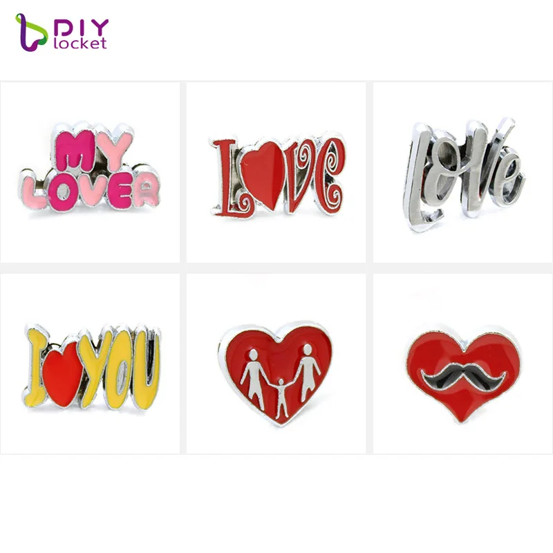 

10pc Beautiful 8mm Love Slide Charms Zinc Alloy Heart Slide Charms Jewelry Fit Wristband Bracelet LSSC420-479