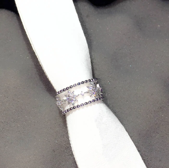 Мода кристаллическая звезда кольцо для женщин Романтический Элегантный серебряный цвет обручальные кольца для возлюбленной Mujer Anel Anelli