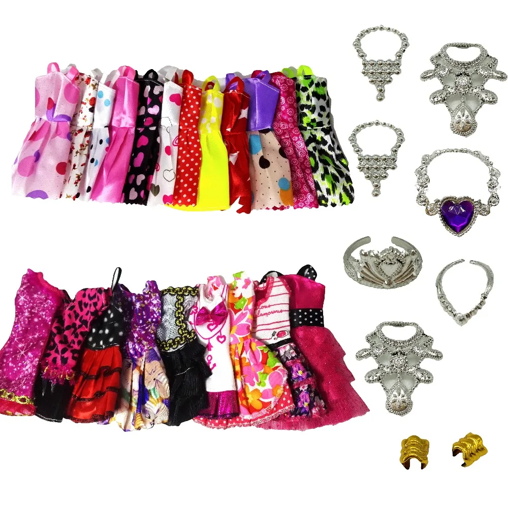 23Pcs 10Handmade Doll Clothes Short Skirt 5Fashion Mixed style Dress 8necklace Dollhouse Accessories For Barbie Doll