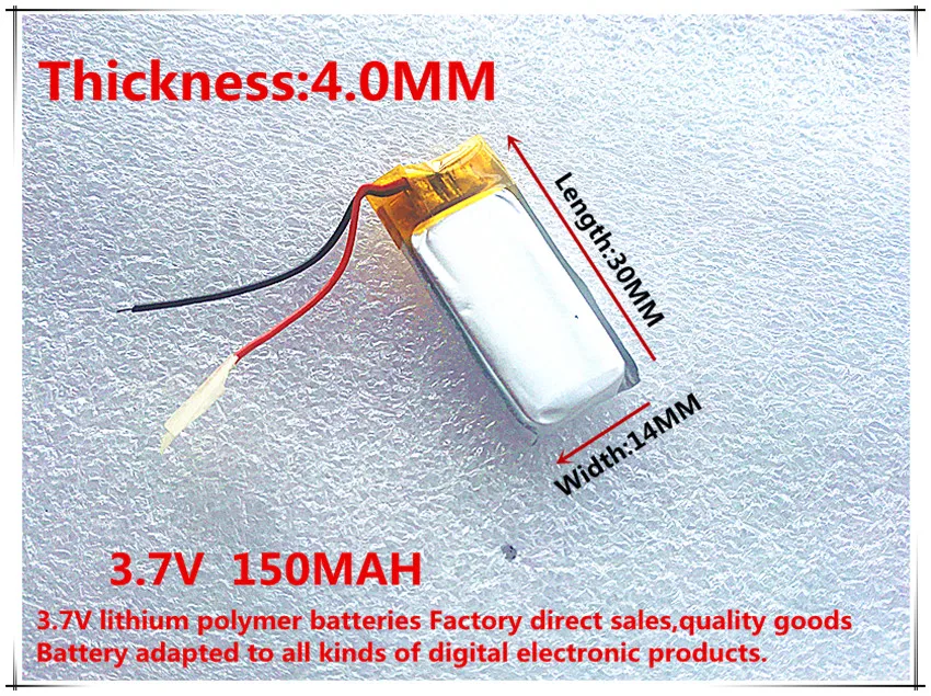 

Free shipping 3.7V lithium polymer battery 401430 041430 150mAH Bluetooth cell batteries selling MP3MP4