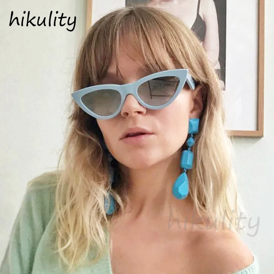 

851512 Blue Cat Eye Sunglasses Women Small Narrow Vintage Ladies Shades Retro Silver Cateye Sun Glasses Female UV400 Protection