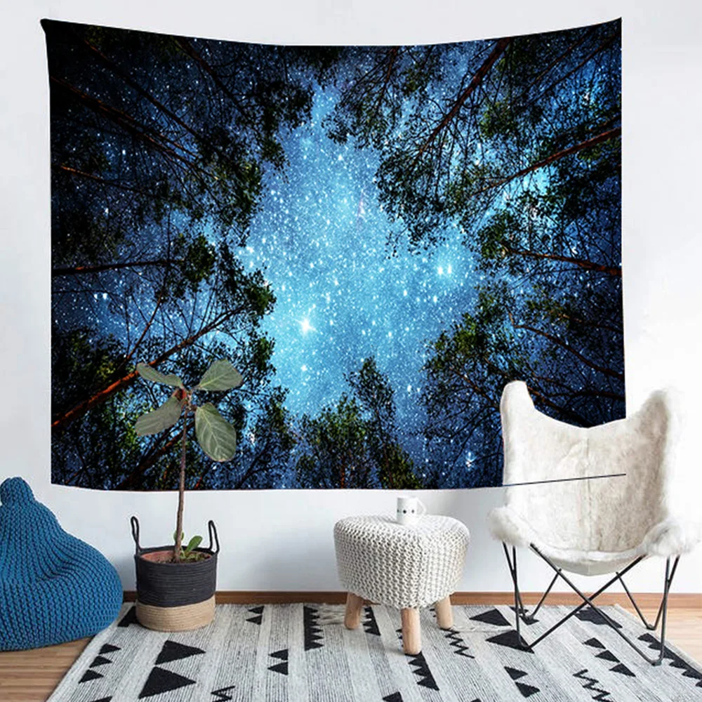 Galaxy Psychedelic Star Tapestry Wall Hanging Lightweight Polyester Fabric Forest wall hanging Decoration Home - Цвет: Черный