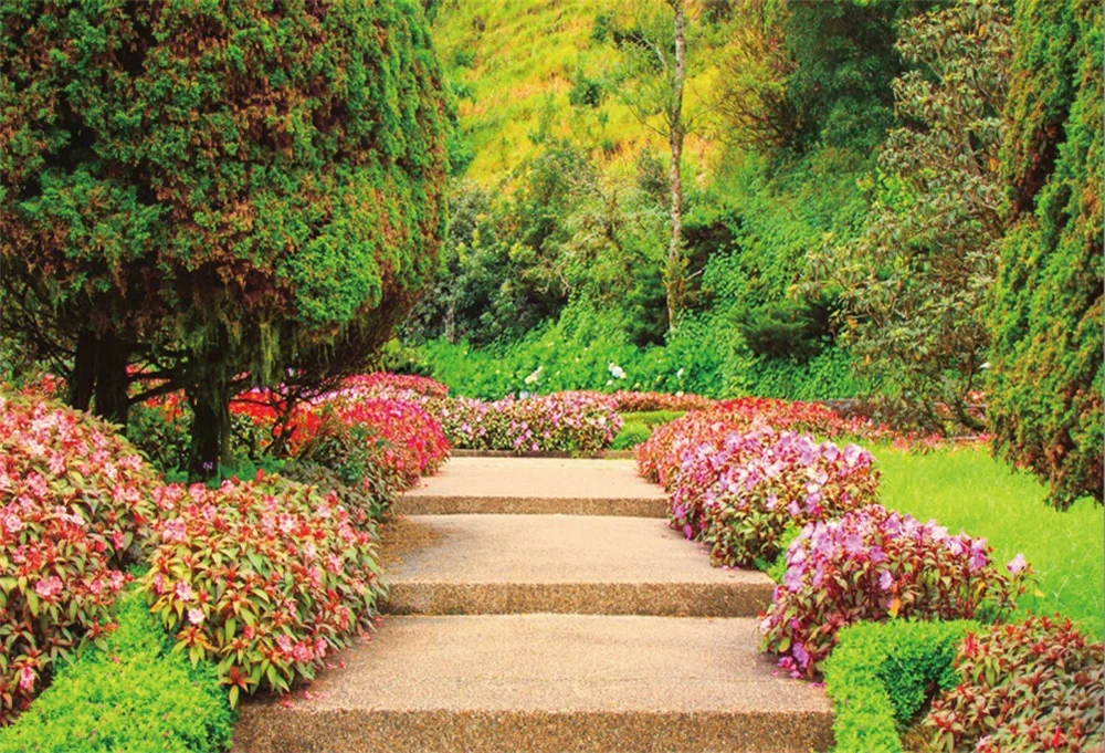 

Laeacco Garden Trees Flowers Spring Passage Plants Photography Backgrounds Customized Photographic Backdrops For Photo Studio
