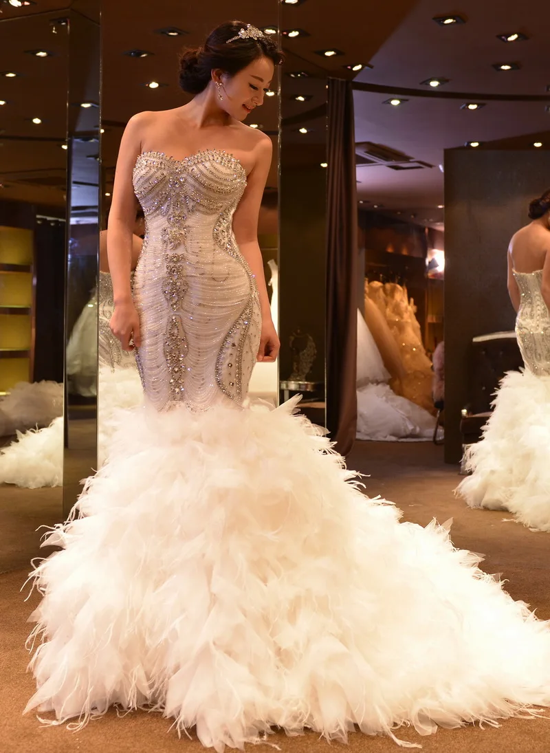 Bling Bling Crystal Beaded Mermaid Wedding Dresses Rhinestone