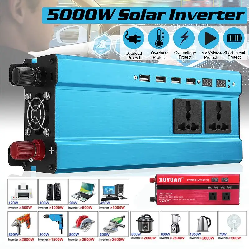 

Solar Inverter 12V 220V 5000W P eak Car Power Inverter Voltage Transformer Converter Charger Solar Inversor 12V 220V LCD Screen