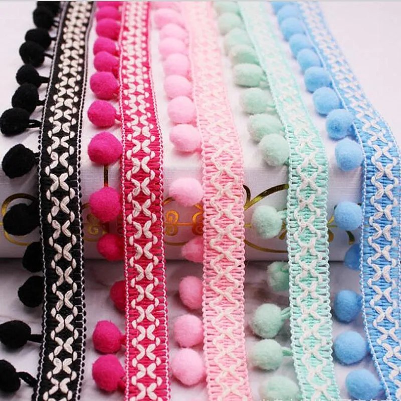 

Pompom Lace 25mm Width Trim Gradient Pom Pom Trim Ball Fringe Ribbon DIY Manual Sewing Garmnet Curtain Accessories 5yards