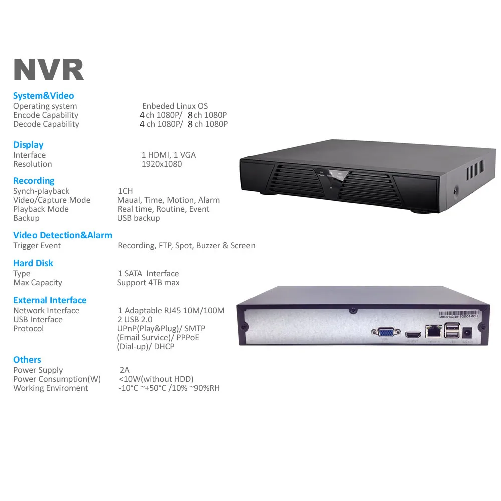 4CH/8CH NVR 1080P Onvif сетевой видеорегистратор для IP камеры Облако P2P