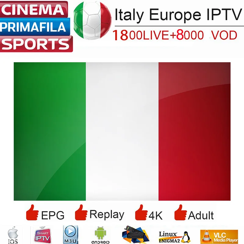 Smart IP tv M3U Italia HD Dazn Premium Full HD 2000 жизни 8000+ VODs спорт ИТАЛИЯ АПК немецкий Франция греческий плейлист для Smart tv