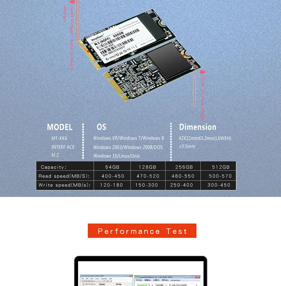 Kingspec 128 ГБ M.2 твердотельный жесткий диск с драйвером 128 MB Кэш NGFF M.2 интерфейс 6 Гбит/с PCIe MLC для lenovo ThinkPad HP ASUS