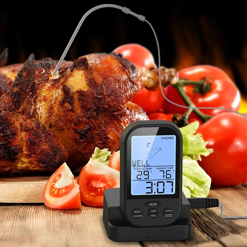 Billig Digitale BBQ Thermometer Wireless Thermometer Timer Backofen Grill Fleisch Kochen Remote Grill Meter Haushalt Sonde Küche Werkzeug