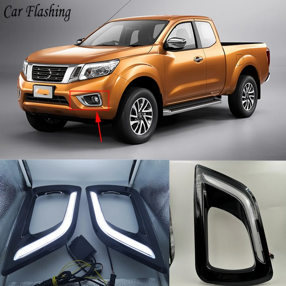 

CSGJMY 1Set For LED Nissan Navara NP300 2015 2016 2017 2018 DRL Daytime Running Lights Daylight Fog Lamp With Turn Signal lamp