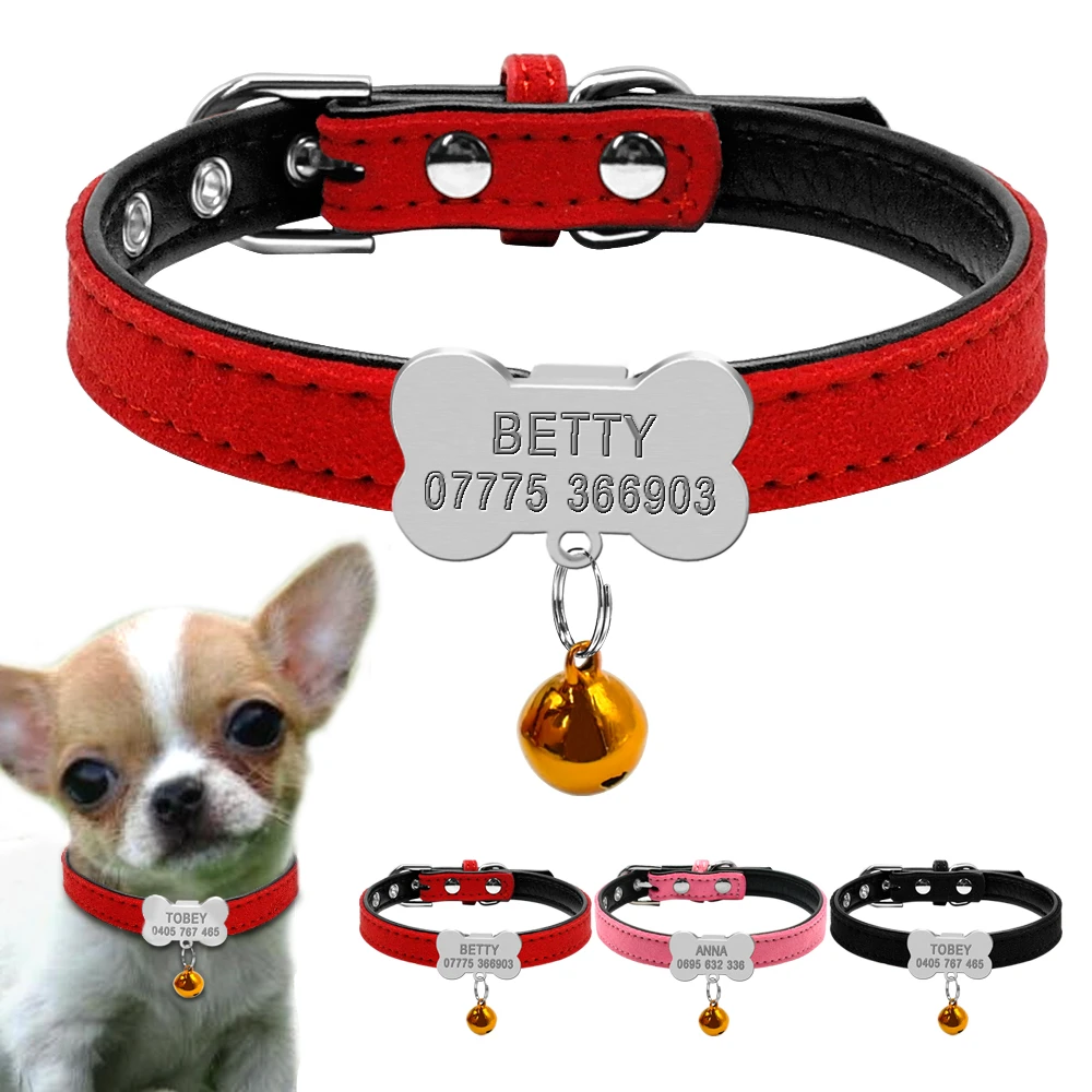 Collares personalizados para perros pequeños y medianos, etiquetas de identificación hueso grabadas para Chihuahua, cachorro y regalo gratis, campana XS S|dog collar custom|id tagtag engraver AliExpress