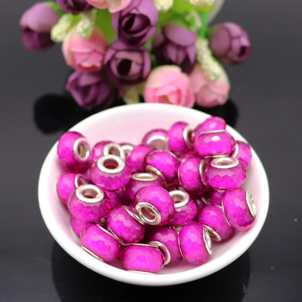

20pcs Cutted Silver Glitter Plastic Resin Acrylic Beads Fit for European Pandora Bracelet Spacer Charms for DIY Jewelry Making