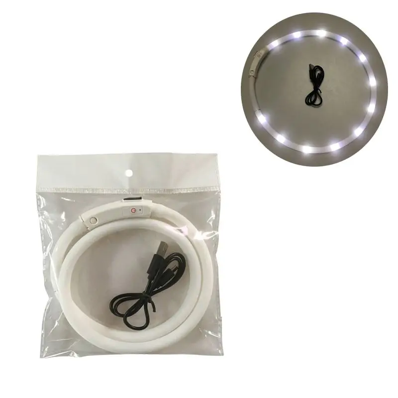 Водонепроницаемый перезаряжаемый USB светодиодный ошейник для собак, светящийся в темноте ошейник для собак, аксессуары для собак, светодиодный ошейник для щенков - Цвет: Белый