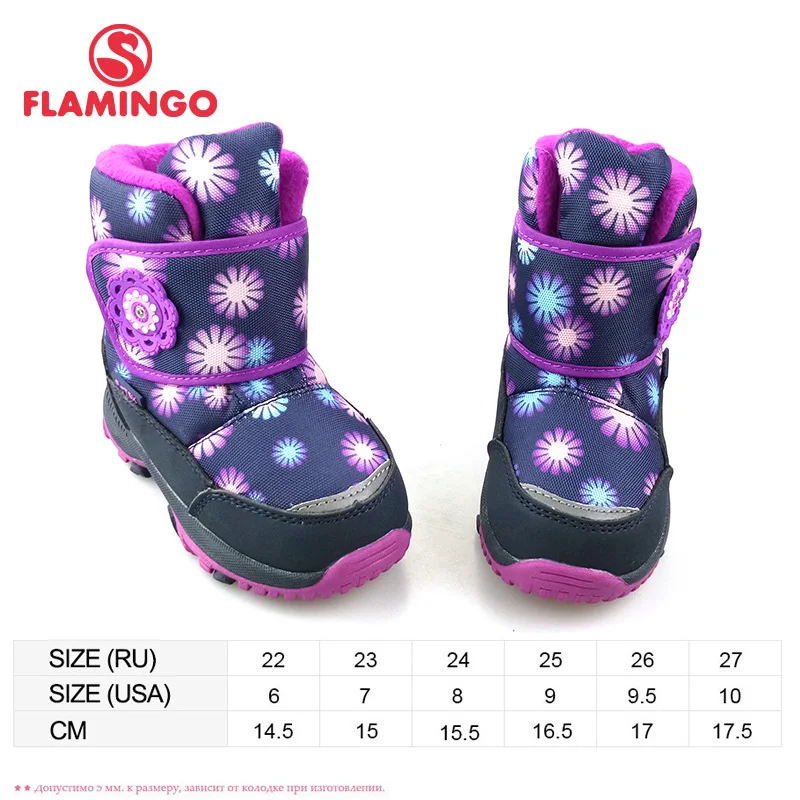 Зимняя водонепроницаемая шерстяная теплая детская обувь высокого качества с изображением фламинго; нескользящие зимние сапоги для девочек; Размеры 22-27; ; 82M-QK-0918