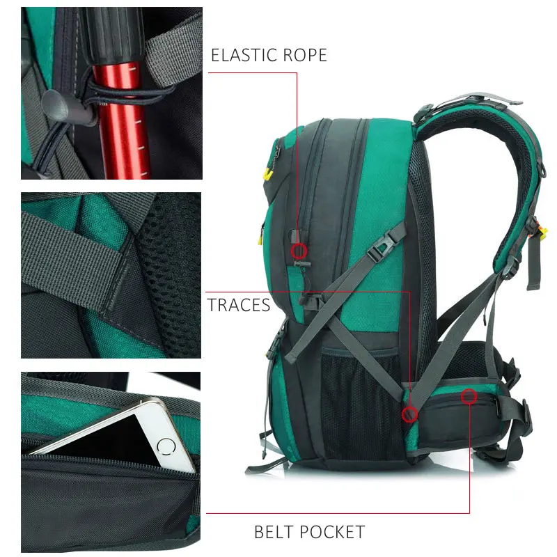  Men's Outdoor 40L/50L Large Nylon Waterproof Mountaineering Backpack Camping Hiking Military Molle 