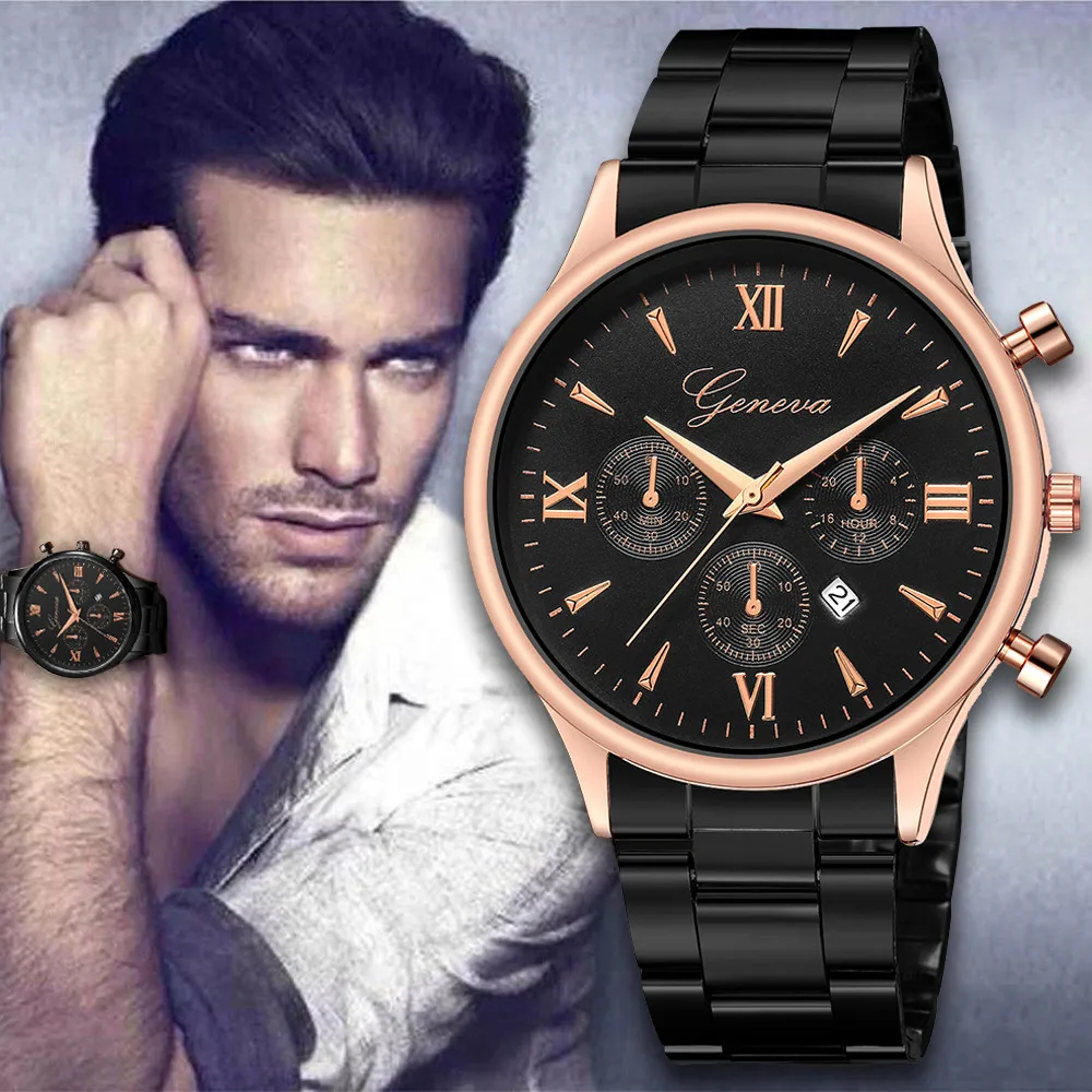 

Fashion Luxury Men Watch Stainless Steel Date Men's Quartz Watches Analog relojes para hombre Clocks montre homme Quicksand A60