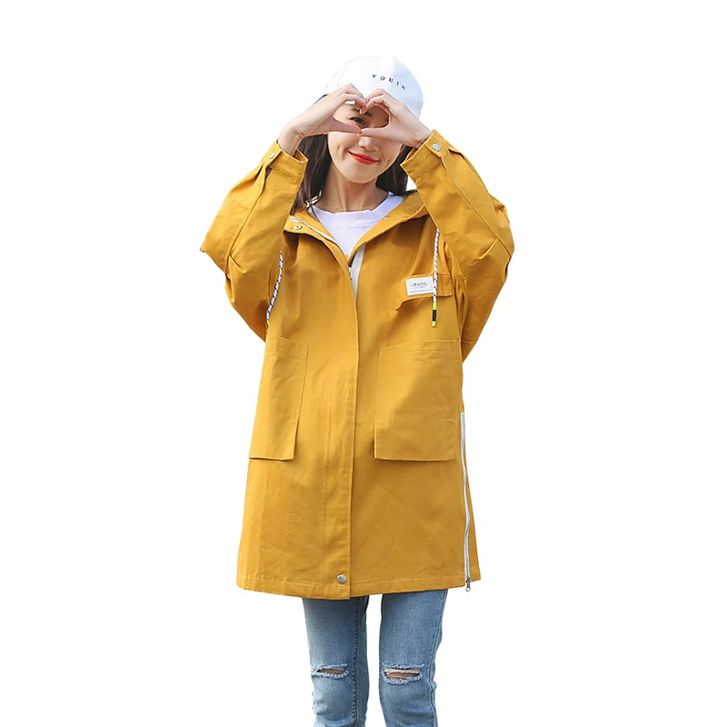 

2019 Spring Women Fashion Trench Harajuku Series Cotton Trench Coat Female Hooded Outwear Loose Casual Windbreaker Women's Coat
