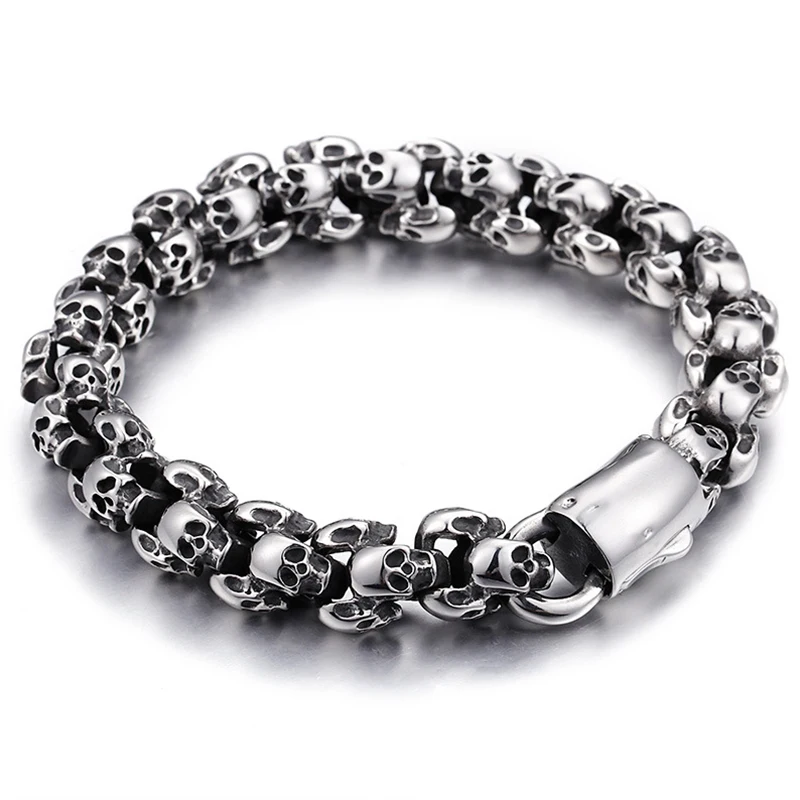 

Punk Skull Bracelet for Men Stainless Steel Chain Link Bracelets Male of Metal Gothic Jewelry