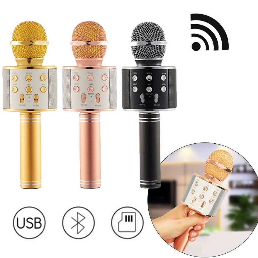 

Professional Microphone Bluetooth Wireless karaoke Mic USB KTV Player Portable Handheld Karaoke Singing Recorder Studio WS 858