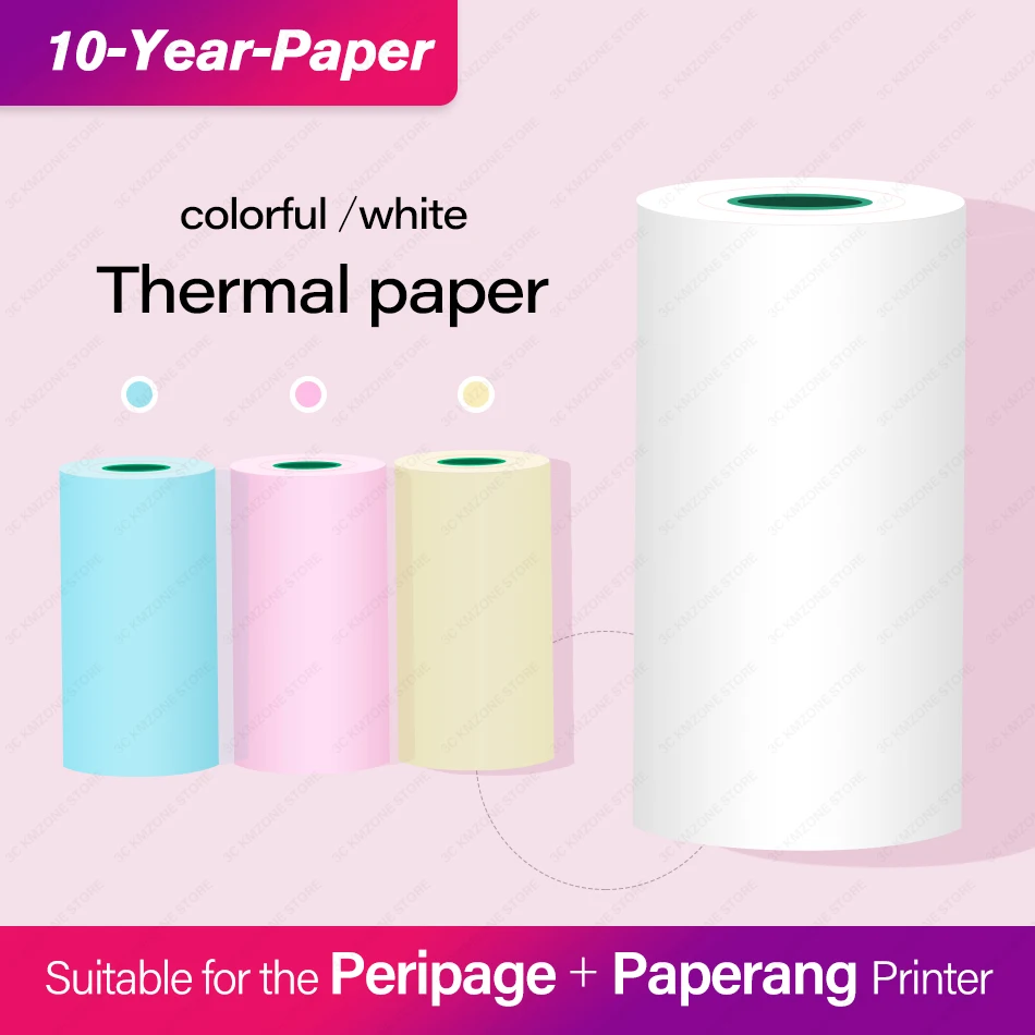 

10 Years Sticker Label Receipt Thermal Paper White or Colorful for GZM5804 Peripage Mini Pocket Photo Notes Printer Paper