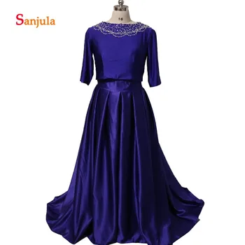 

Three Quarter Sleeve Mother of the Bride Dresses A-Line Two Pieces Formal Evening Dresses with Beaded vestidos longos noivas D33