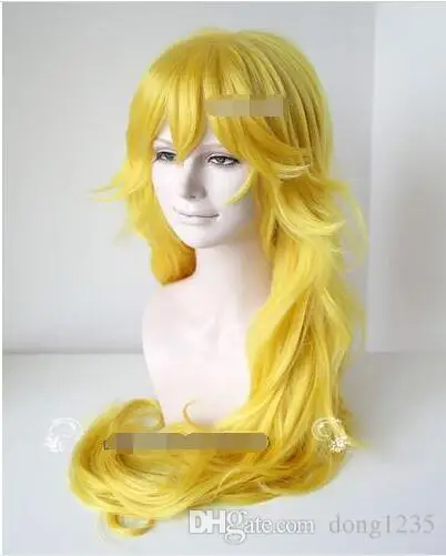 

100% Brand New High Quality Fashion Picture wigs>>Super Mario Princess Peach Panty and Stocking 90cm long yellow layer cosplay