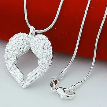 New Trendy Style 925 Silver Necklace Fashion Angel Wings Heart Pendant Necklace for Women Fine Jewelry